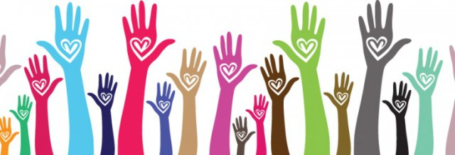 Non-profit partners hands with hearts clip art